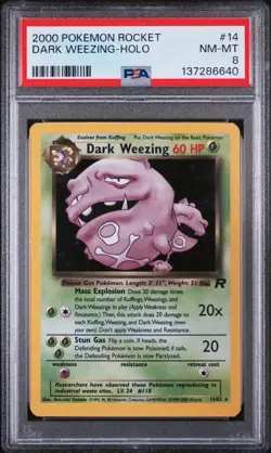 Dark Weezing Holo GREAT "WEEZE" Holo Fleck 14/82 2000 Team Rocket Pokemon PSA 8 - Image 1
