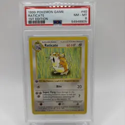 PSA 8 Pokemon 1999 Shadowless 1st Edition Base Set Raticate #40 - Image 1