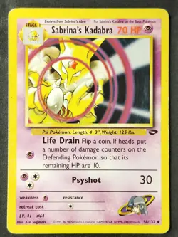 Sabrina's Kadabra 58/132 Vintage Gym Challenge Regular, WOTC Pokemon 2000 (MP) - Image 1