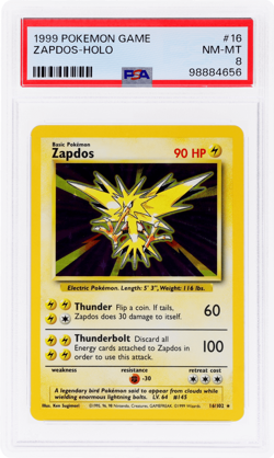 1999 Pokemon Base Set Zapdos Holo #16 PSA 8 - Image 1
