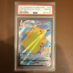 2021 POKEMON CELEBRATIONS #009 FULL ART/SURFING PIKACHU VMAX PSA 10 - Image 1