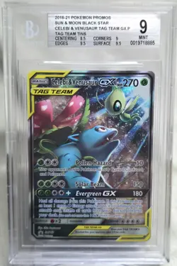 Pokemon TCG Celebi & Venusaur GX #SM167 Black Star Promo Tag Team Holo BGS 9 PSA - Image 1
