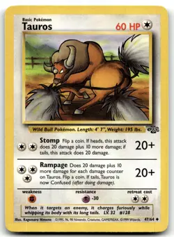 Tauros 47/64 Jungle Uncommon Unlimited Pokemon TCG NM - Image 1