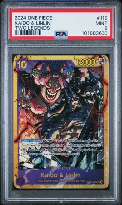 One Piece OP08-119 Kaido & Linlin SEC Secret Rare Art Foil English PSA 9 - Image 1