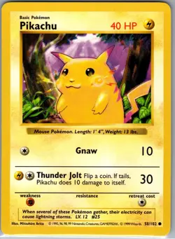 Pikachu 58/102 Non Holo Base Set (Shadowless) - Pokemon Card - NM - Image 1