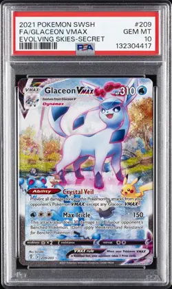 2021 POKEMON SWORD & SHIELD EVOLVING SKIES SECRET FULL ART/GLACEON VMAX PSA 10 - Image 1