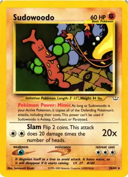 Pokemon TCG Sudowoodo Neo Revelation 26/64 Regular Unlimited Rare DMG - Image 1