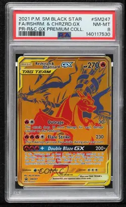 Reshiram & Charizard GX Pokemon Sun & Moon Black Star Promo PSA 8 - Image 1
