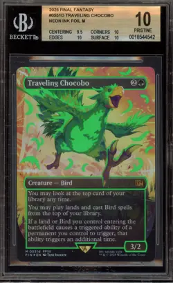 Magic MTG Traveling Chocobo Final Fantasy Neon Ink Green Foil #0551D BGS 10 - Image 1