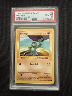 1999 Pokemon Card Base Set Machop Shadowless #52 PSA 10 Gem Mint - Image 1