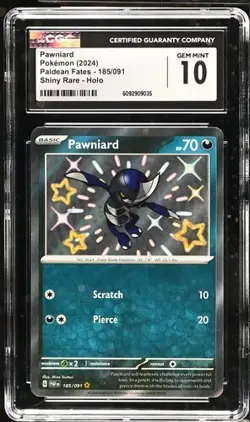 Pawniard 185/091 – CGC 10 – Shiny Rare – Paldean Fates – Holo Pokemon Card - Image 1