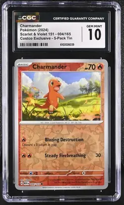 ✨✨ CGC 10 Charmander 004/165 Reverse Holo Pokemon Costco Exclusive 151 - Image 1