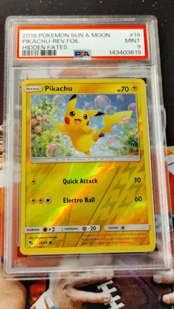 Pikachu PSA 9 MINT 2019 Pokemon Sun & Moon Hidden Fates Reverse Foil 19/68 - Image 1