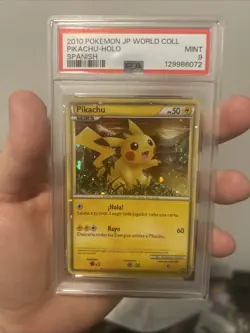 PSA9 PIKACHU WORLD PROMO SPANISH POKEMON HOLO FS JAPAN 2010 RARE - Image 1