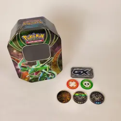 Pokemon EX Rayquaza 2015 TIN ONLY & Assorted Token Coin Condition Marker GX Lot - Image 1