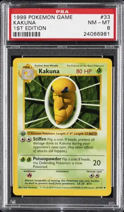 1999 POKEMON BASE SET 1ST EDITION #33 KAKUNA PSA 8 - Image 1