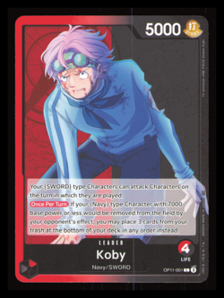 One Piece TCG - Koby (OP11-001) Leader - A Fist of Divine Speed - English NM - Image 1