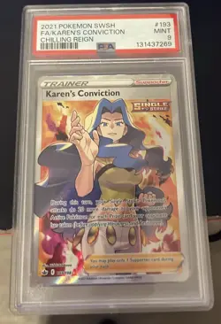 Pokemon TCG Trainer Card Karen's Conviction 193 Rare Art PSA 9 - Image 1