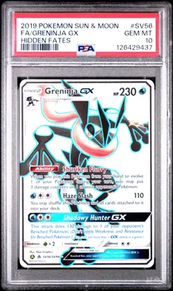 2019 POKEMON SUN & MOON HIDDEN FATES #SV56 FULL ART/GRENINJA GX PSA 10 - Image 1