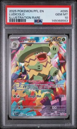 2025 POKEMON PFL EN-PHANTASMAL FLAMES #095 LUDICOLO ILLUSTRATION RARE PSA 10 - Image 1