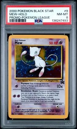 2000 POKEMON PROMO BLACK STAR POKEMON LEAGUE #9 MEW-HOLO PSA 8 - Image 1