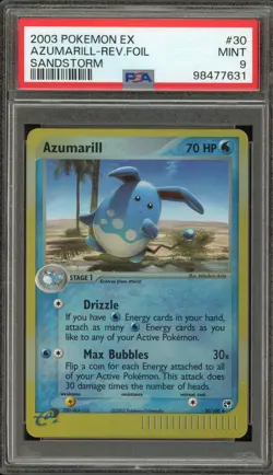 Pokemon Azumarill EX Sandstorm Reverse Holo #30 PSA 9 Mint - Image 1