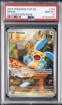2023 POKEMON PAR EN-PARADOX RIFT ILLUSTRATION RARE #194 MINUN PSA 10 - Image 1