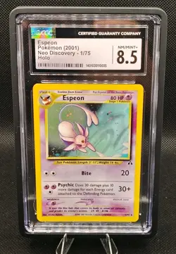 CGC 8.5 Espeon 2001 Neo Discovery 1/75 Holo Pokemon Card W/ SWIRL! Guard Incl.! - Image 1