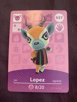 Animal Crossing Amiibo Card Series 1 Lopez #027 027-BB-AOE LP Ships Fast - Image 1