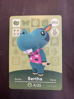 Animal Crossing Amiibo Card Series 1 Bertha #093 093-DS-AOE LP Ships Fast - Image 1