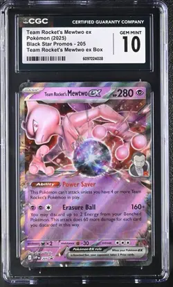 POKEMON CGC 10 GEM MINT TEAM ROCKET'S MEWTWO EX #205 ULTRA RARE BLACK STAR PROMO - Image 1
