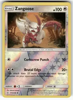 Zangoose SM - Cosmic Eclipse Uncommon,Reverse Holo Pokemon Lightly played - Image 1