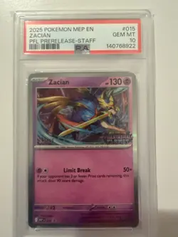 Pokemon TCG MEP Phantasmal Flames #015 Zacian Prerelease STAFF PSA 10 - Image 1