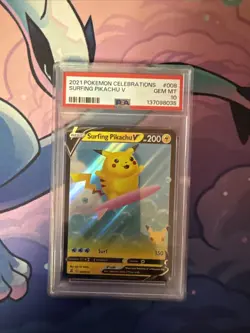 2021 Pokemon Celebrations Surfing Pikachu V #008 ✨PSA 10✨ - Image 1