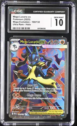 Mega Lucario EX 160/132 Ultra Rare Holo Mega Evolution Pokemon CGC 10 Gem Mint - Image 1