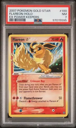 2007 Pokemon Flareon Gold Star Ex Power Keepers #100 Flareon Holo PSA 7 NM - Image 3