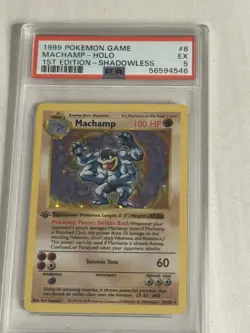 1999 POKEMON BASE SET 1ST EDITION-SHADOWLESS #8 MACHAMP-HOLO PSA 5 - Image 1