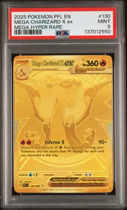 2025 Pokemon Phantasmal Flames #130 Mega Charizard X Ex Mega Hyper Rare PSA 9 - Image 1