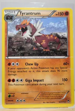 Pokemon TCG Tyrantrum 62/111 Regular Non Holo Rare XY Furious Fists 2014 - Image 1