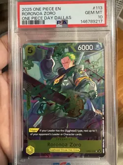 2025 ONE PIECE PROMOS ONE PIECE DAY DALLAS #113 RORONOA ZORO PSA 10 - Image 1
