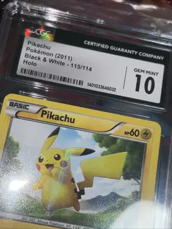 CGC 10 GEM MINT Pikachu 2011 Black & White 115/114 Holo Pokemon Card - Image 3