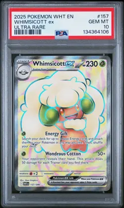 2025 POKEMON WHT EN-WHITE FLARE ULTRA RARE #157 WHIMSICOTT EX PSA 10 - Image 1