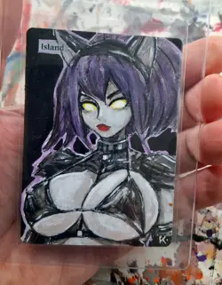 Altered Mtg Hand Painted Cat Girl One Of A Kind Anime Latex Goth Girl Cyborg - Image 2