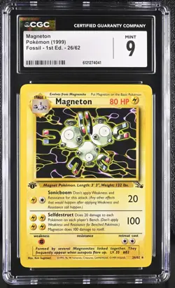 CGC 9 MINT Magneton 1999 Fossil 1st Edition 26/62 Pokemon Card - Image 1