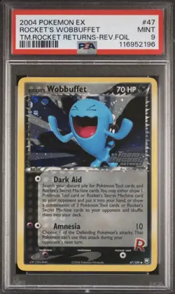 2004 POKEMON EX TEAM ROCKET RETURNS #47 ROCKET'S WOBBUFFET-REVERSE FOIL PSA 9 - Image 1