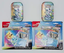 Pokemon Prismatic Evolutions Glaceon Lot 2x Tech Sticker Collection 2x Mini Tin - Image 1