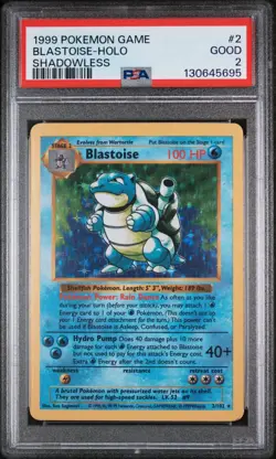 1999 POKEMON BASE SET SHADOWLESS #2/102 BLASTOISE RARE HOLO PSA 2 - Image 1