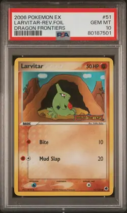 Pokemon Larvitar 51/101 EX Dragon Frontiers Reverse Holo PSA 10 2006 - Image 1