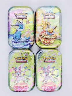 Pokemon TCG Prismatic Evolutions Mini Tin Lot 0f 4 Vaporeon Jolteon Sylveon New - Image 1