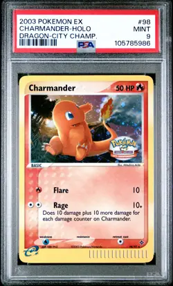 2003 POKEMON EX DRAGON #98 CHARMANDER CITY CHAMP PSA 9 - Image 1